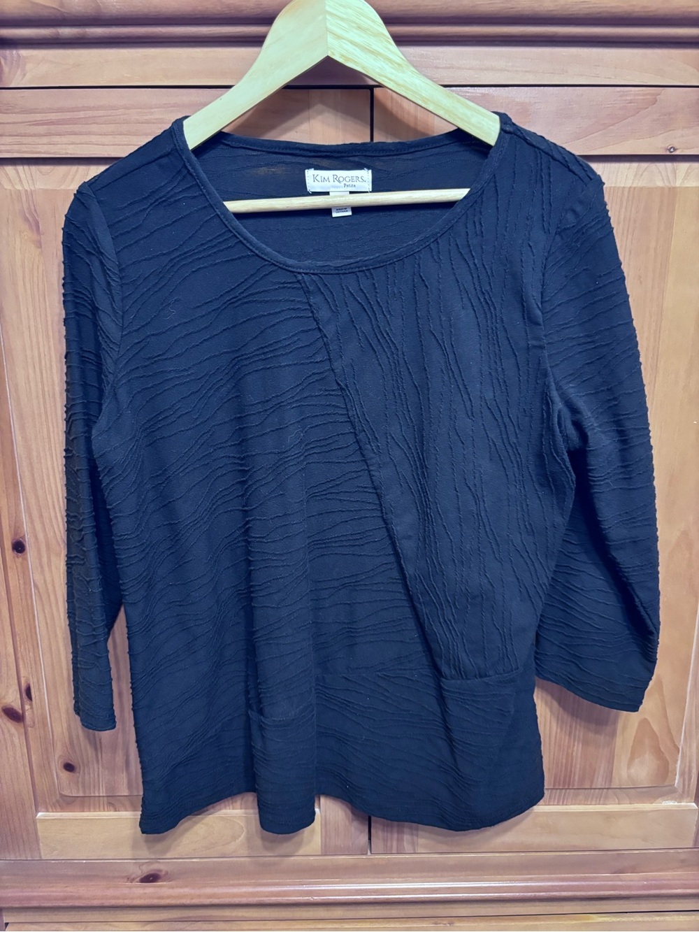 Kim Rogers Black Textured Scoop Neck Long Sleeve Top